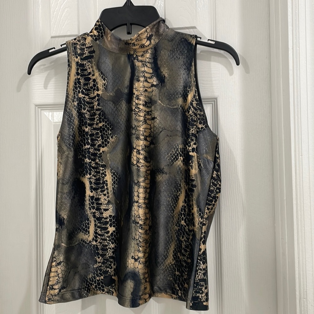 Shimmery snake print blouse tied at neck Size: large